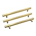 Gold Cabinet Pulls kitchen Hardware Drawer Pulls Knobs - Goldenwarm LS1212GD192 Square T Bar Brushed Brass Cupboard Door Handles 7-1/2 inch Hole Centers Stainless Steel 5 Pack