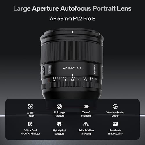 Image of VILTROX AF 56mm F1.2 Pro E Lens for Sony E Mount, 56mm f /1.2 Wide-Angle Fixed-Focus APS-C Lens with HyperVCM Motor Compatible with Sony Camera a7IV a7RV a9II a7CII ZVE1 A1 a6700 a6400