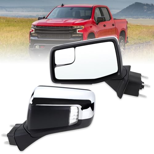 Lqito Left Driver Side Mirror Compatible With 2019-2024 Chevy Silverado 1500 With Power Glass Power Folding Heated Turn Signal Puddle Lights Mirror Memory Chrome Replace#84309683(13Pins)