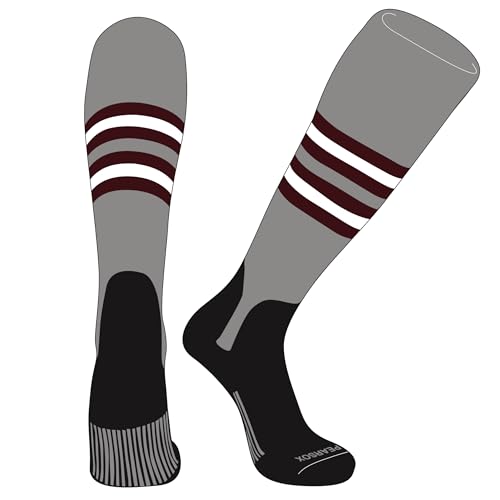 PEAR SOX OTC Baseball Softball Stirrup Socks (F, 5in) Silver, Maroon, White, Black