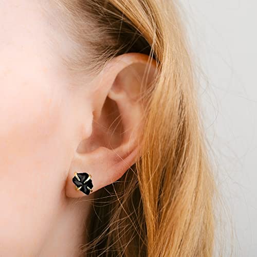 Raw Gemstone Prong Stud Earrings- Women's Jewelry Gift Idea-Holiday (Black Tourmaline) #TOP2