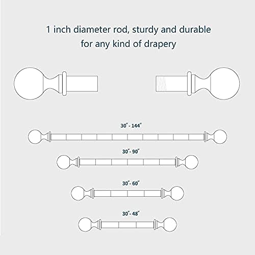 Curtain Pole for Windows, 76-147cm, 2.5cm Thickness Adjustable Single Curtain Rod with Round Finial Heavy Duty Decorative Windows Drapery Rods for Living Room, Bathroom, Bedroom, Silver