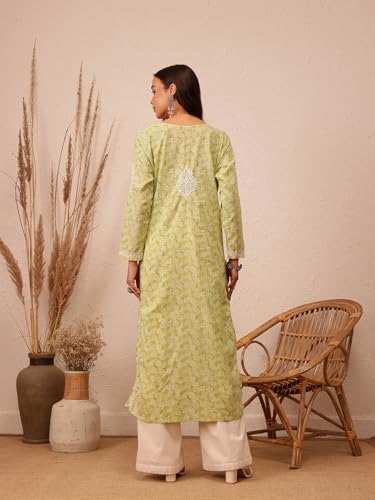 Image of Ada Women's Cotton Straight Fit Straight Hand Embroidered Lucknowi Chikankari Kurta Kurti A411378