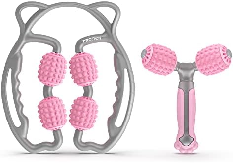 PROIRON Massage Roller Set, Foam Roller,Cute shape muscle roller,360° Tension Reduction,Deep Release,Y-shaped massager,Annular massager,for leg neck,Pink and grey,women and kids
