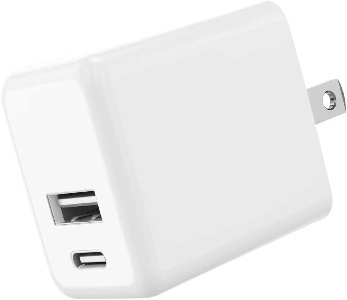 TALK WORKS USB Wall Charger Compatible w/iPhone 13/13 Pro/13 Pro Max/14/14 Plus/14 Pro/14 Pro Max - Dual Port Travel USB-A and USB-C Wall Charger Block (White)