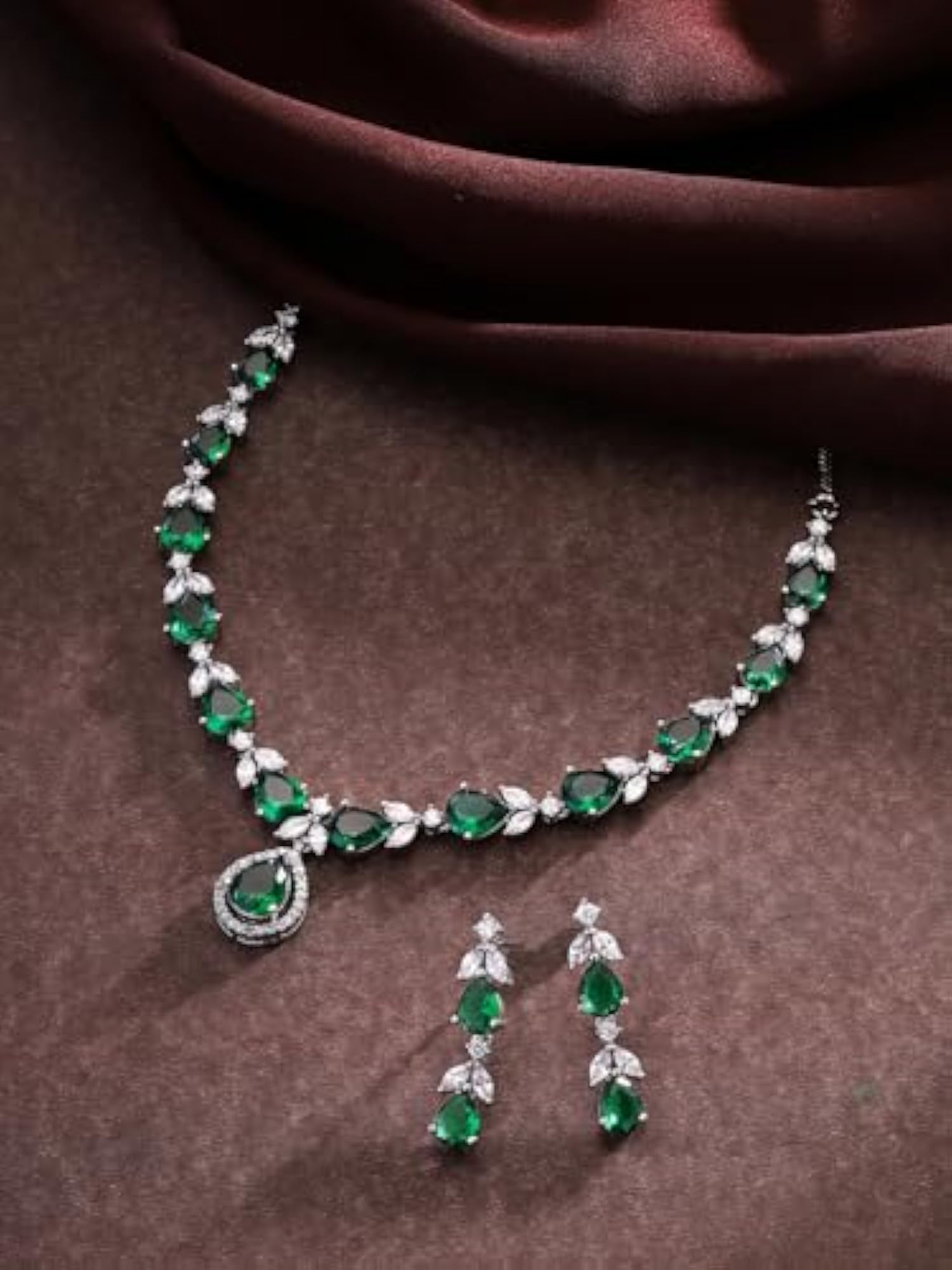 Silver-Plated Splendor with American Diamond Jewellery Set