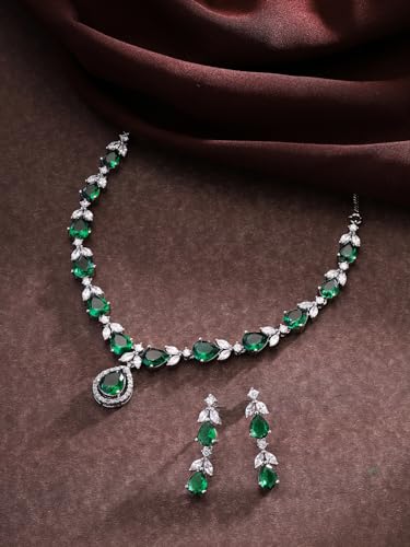 Silver-Plated Splendor with American Diamond Jewellery Set