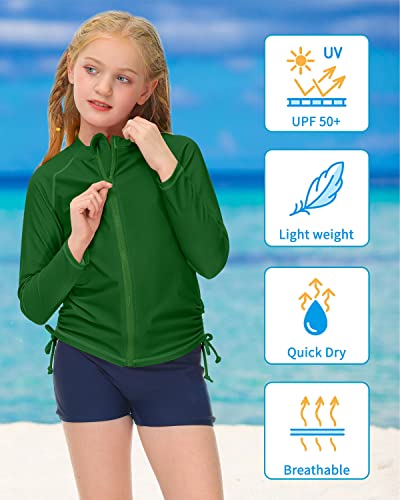 Image of BesserBay Sun Protection Rash Guard Shirt Forest Green Full Zip Swimming Sun Shirt for Big Boys 11-12 Years