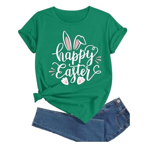 EUOW Easter Bunny Shirt for Women Cute Rabbit Graphic T Shirt Funny Short Sleeve Happy Easter Tee Tops(Easter-1203,M) Cover