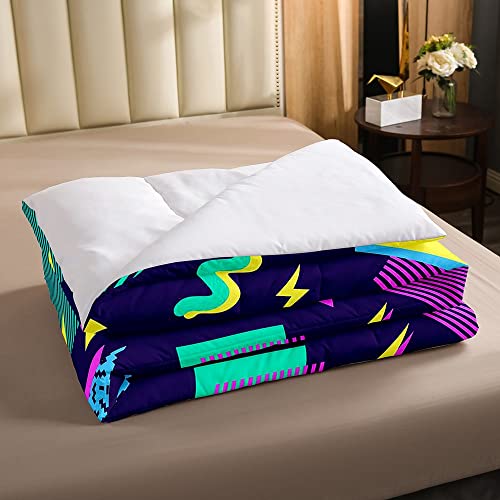Retro 80S Style Comforter Set Twin,Abstract Geometric Pattern Bedding Set Urban Modern Design With Circles And Triangle Duvet Insert Colorful Pop Art Inspired Pattern Quilted Duvet For Boys Child #TOP2