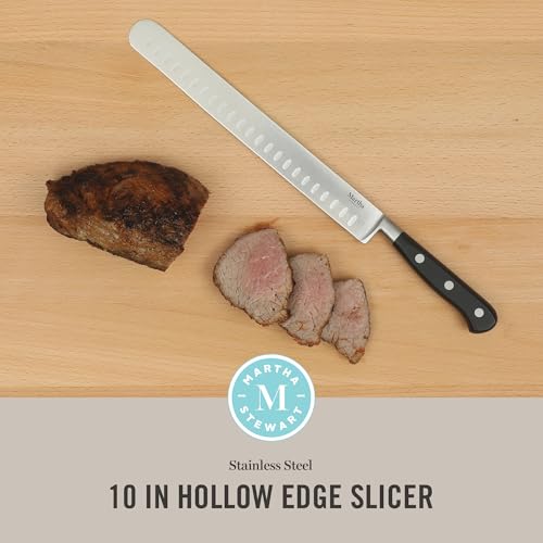 Martha Stewart Carverton 10" Hollow Edge Slicer Knife, High Carbon Stainless Steel Kitchen Knives w/Black Triple Riveted Handle by Martha Stewart - Used condition - Image 2