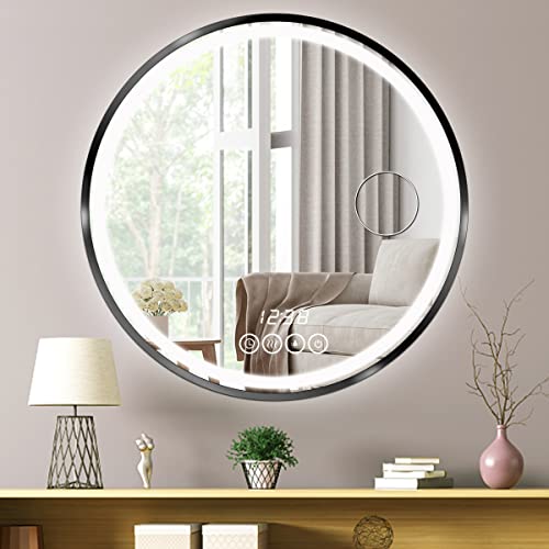 MINKUROW Miroir Salle de Bains, 60 CM Miroir Rond avec éclairage LED, Miroir Lumineux Tricolore, Interrupteur Tactile et Anti-buée pour Vanité, Salle de Bain Salon Chambre Cover