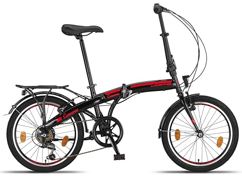 Licorne Bike CONSERES Premium Faltrad, Klapprad in 20 Zoll - Fahrrad für Herren, Jungen, Mädchen und Damen - Shimano 6 Gang-Schaltung - Hollandfahrrad - Schwarz/Rot
