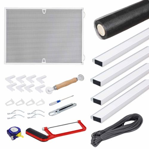Baoxdparty Window Screen Frame Kit 4 Packs 58 inch x 58 inch DIY Screen Replacement Kit Screens to Fit Any Window with Full Tool Set (58 inch X 58 inch, 4, Pack)