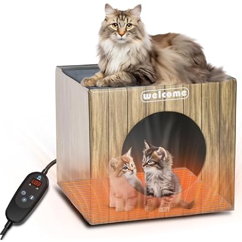 Heated Cat Houses for Outdoor Cats in Winter, Foldable Waterproof Cat House with 6 Adjustable Temps&Timer Heated Pet Pad for Feral Stray Cats Puppies, Safe Heated Pet House Outside Cat Kitty House Bed Cover