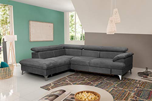 Mivano Ecksofa David / Moderne Couch in L-Form mit verstellbaren Kopfstützen und Ottomane / 256 x 71 x 208 / Mikrofaser-Bezug, Dunkelgrau – Bild 3