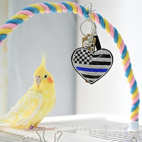 2-Pack Thin Blue Line Heart Keychain - Rhinestone Embellished Accessory for Law Enforcement - Perfect for Keys, Bags, or Backpacks - 2.48 x 2 Inches