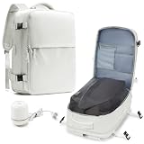 Large Travel Backpack with Vacuum Seal Compression, Vacuum Travel Flight Backpacks with Electric Air Pump, Waterproof Work Backpack Compression Bags Casual Daypack with USB Charging Port, White