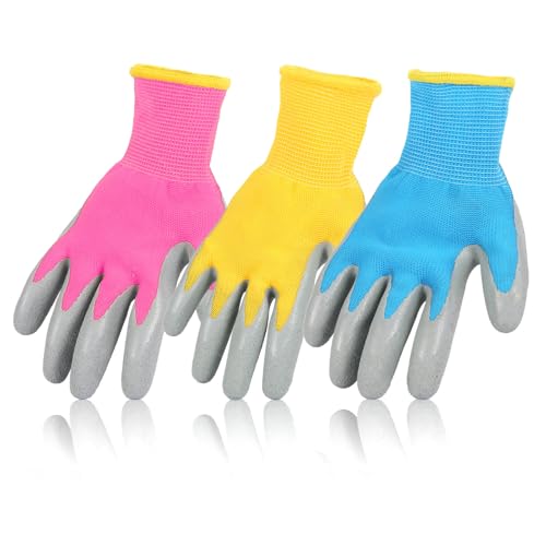 3 Paar Kinder Arbeitshandschuhe mit natürlicher Latexschicht und...
