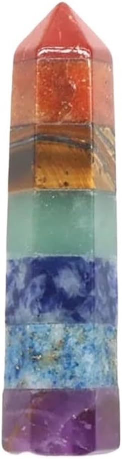 Natural Stone 7 Chakra Hexagonal Pillar Crystal Wand Point Crystal Quartz Reiki Balance Splicing Crystal(1PC)