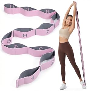 11 Loops Stretch Band, Pink Stretch Strap, Multi-Section Resistance Loop Bands for Yoga, Stretching Bands for Dance, Ballet, Pilates, and Fitness, Yoga Resistance Band for Stretching and Exercising