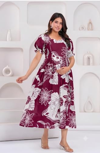 Image of Women's Pure Cotton All Over Printed Maternity Feeding Kurti | Floral Print Maternity Gown