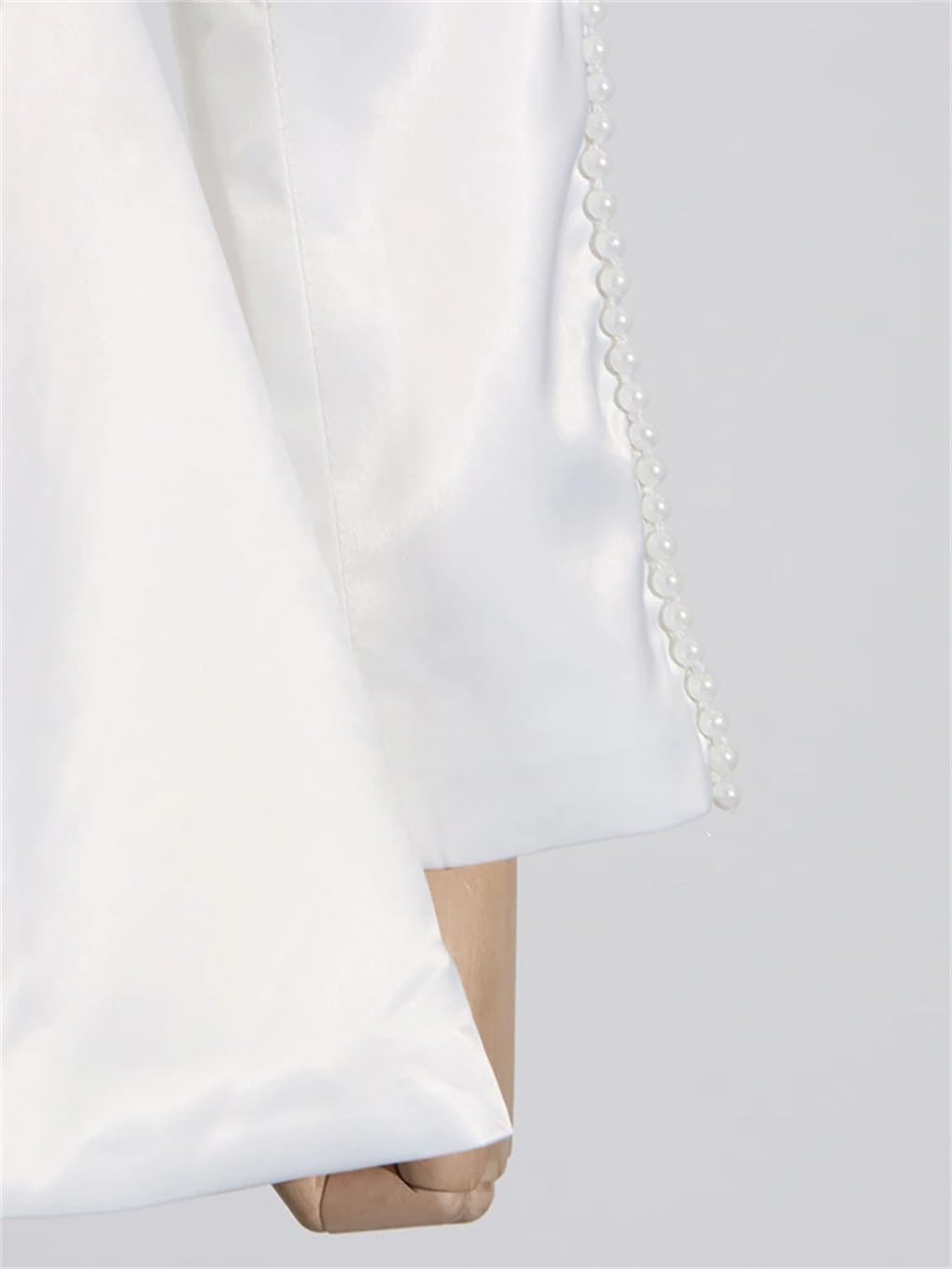 Patchwork Appliques Hollow Out White Blazer for Women Notched Collar Long Sleeve Spliced Pearls Backless Blazers Female