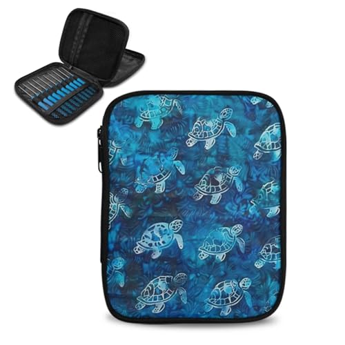 Image of Crochet Hook Case Sea Turtle Crochet Hook Holder Portable Crochet Hook Storage Bag with Web Pockets Suitable for Crochet Needles /Knitting Accessories