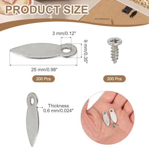 Image of uxcell 200pcs Picture Frame Backing Clips, 0.98 inch Photo Frame Turn Buttons Fasteners Hardware Corner Clip with 200pcs Screw for Hanging Pictures Craft Drawings, Melon-Seed Shaped Silver