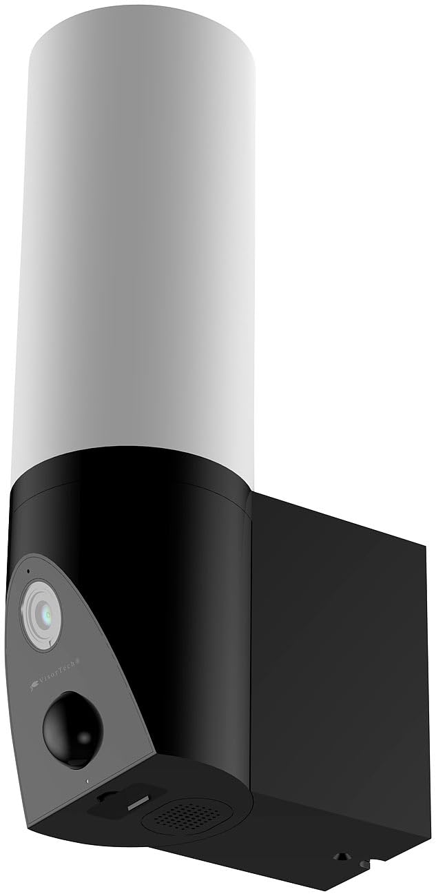 VisorTech Außenleuchte mit Kamera: LED-Außenwandleuchte & WLAN-2K-Kamera, PIR, Nachtsicht, App, schwarz (Outdoor Cam, Outdoor-Überwachungskamera WLAN, Funk Bewegungsmelder)