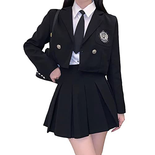 卒業式スーツ 女の子 韓国 黒 4点セット 入学式 フォーマルスーツ ジュニアスーツ 中学生 女子 女の子 制服 スーツ ジュニアスーツ 卒業式服 長袖シャツ フォーマル カジュアル 高校生 韓国風 卒服 白 ベージュ (S, ブラック)