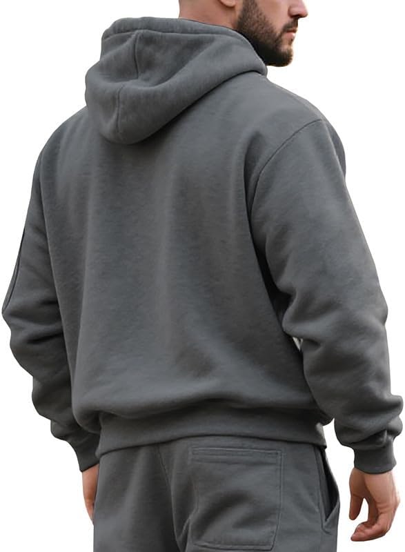 Men's Hooded Sweatshirt - Quarter Zip Pullover with Pockets Autumn Winter Casual Wear for Vacations - Image 3