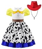Uplus ME Cowgirl Costume Girls Cowgirl Dress Jessie Costume Halloween Party Princess Dress Up Outfit with Red Cowboy Hat (6-7 Years/130)