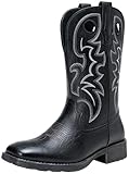 Jousen Cowboy Boots for Men, Retro Square Toe Western Boots with Embroidery, Durable Slip-Resistant Pull-On Boot with Holes (AMY8424-black-10.5)