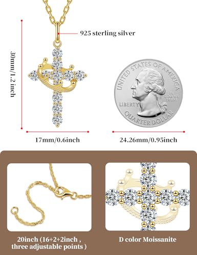 Moissanite Cross Necklace with Crown for Women Sterling Silver Pendant Christian Faith Chain Jewelry Gifts3