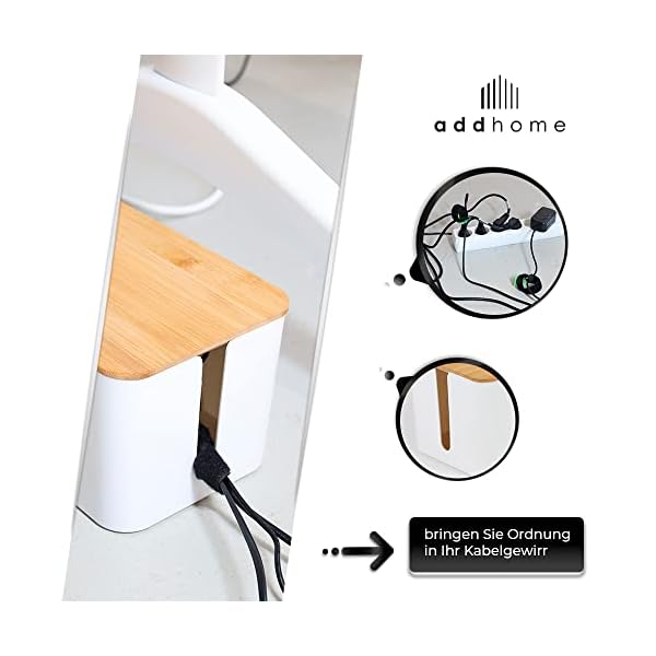addhome Kabelbox 2er Set weiß aus ABS-Kunststoff mit Bambusdeckel inkl. Gummifüße und Klettband | Kabelmanagement… – Bild 5