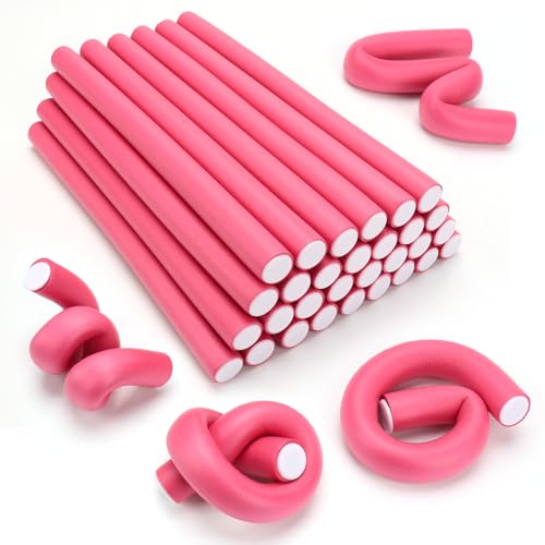 AIDUCHO 30 Pcs Heatless Hair Curlers 9.45 x 0.7 Inch Flexible Curling Rods Soft Foam Rollers No Heat Bendable Hair Rods Roller for Women Short Medium Long Hair, Sleep-In (Random Color)