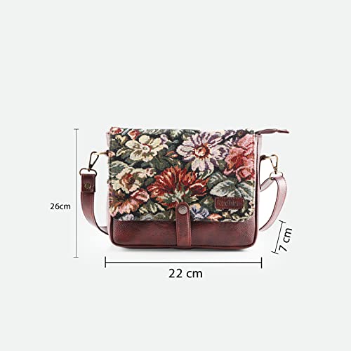 Image of Rudhira Women's Cross-body Bag Sling Bags Ladies Purse Handbag Sling Strap Vegan Leather Indian Fabric Slings Multicolor (Floral)