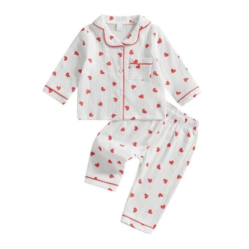 Qianderer Pijama de manga larga con estampado de corazón y pantalones elásticos para el día de San Valentín para bebé, niño y niña, para descansar, Rojo Ba, 6-12 meses