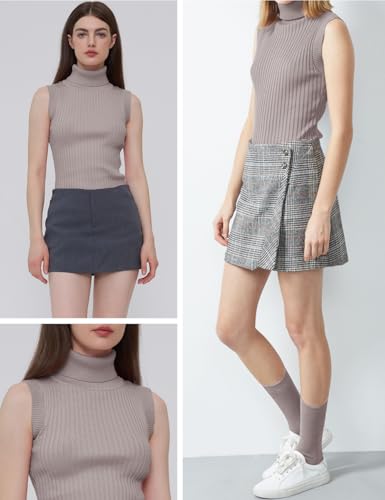 Image of v28 Women Sleeveless High Neck Turtleneck Stretchable Knit Sweater Top