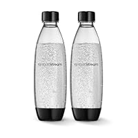 Sodastream - Fuse Black 1 Litre Bottle Twin PacknCarbonating Water Bottle BPA-Free & Dishwasher Safe Hermetic Sealing Lid Compatible with Most Models Easy Soda Making, 1L, Plastic