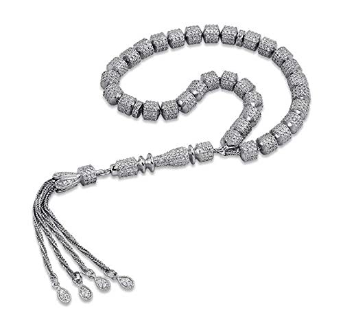 SOHO SILVERS Silber Weiß Zirkon Wassertropfen Rosenkranz, Osmanisches Silber Special Tasbih, Handgefertigter Rosenkranz 925k Made in Turkey, Ramadan G Cover