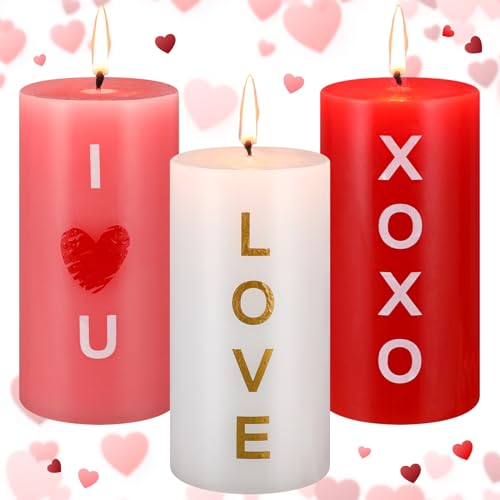 Threlaco 3pcs Valentine Pillar Candles 2.95 x 5.91 Inches White