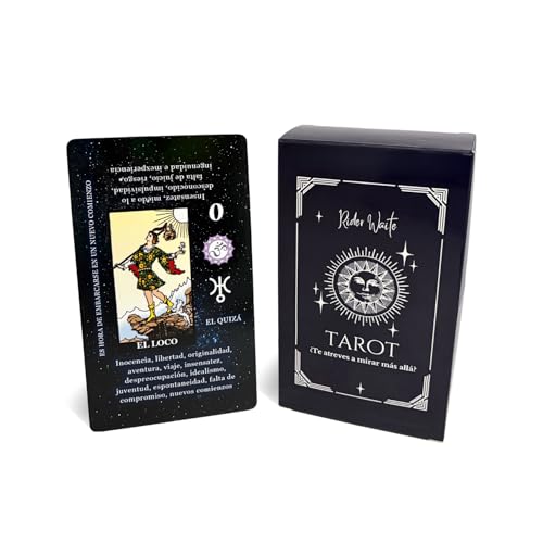 BALANCEX Cartas Tarot de Aprendizaje en Español – Baraja de 78 Cartas Grandes 70x120mm con Significado, Sí o No, Invertido, Chakras y Planetas, 2 Cartas Extra, Tarot para Principiantes y Profesionales