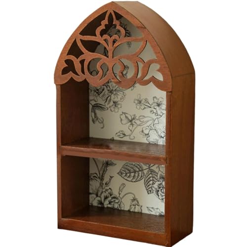 HUCEBL67 Floating Wood Shelf, Intricate Carved Multilayer Wall Cabinet, Gift for Gothic Home Storage (black2)