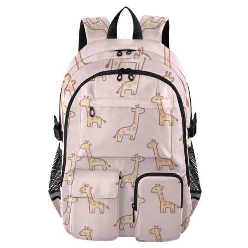 Mochila de viaje grande rosa para universidad y escuela con divertida jirafa