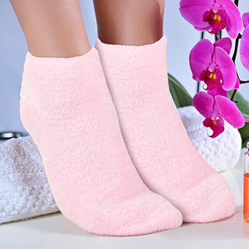 3 Pairs Aloe Socks Moisturizing Spa Socks Infused Socks Gel Sleeping Fuzzy Socks Dry Feet Socks Non Slip Lotion Socks For Women Men Repairing Softening Dry Cracked Feet Skins (Pink, Gray, Nude Color) #TOP5