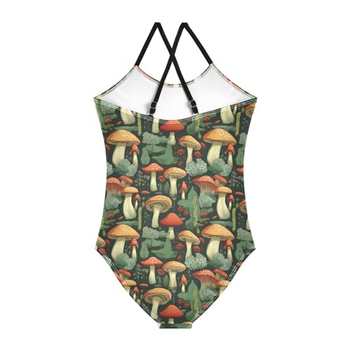 ALAZA Mushrooms Green Leaves Girl’s Swimsuits Bathing Suit One Piece Beach Swimwear2