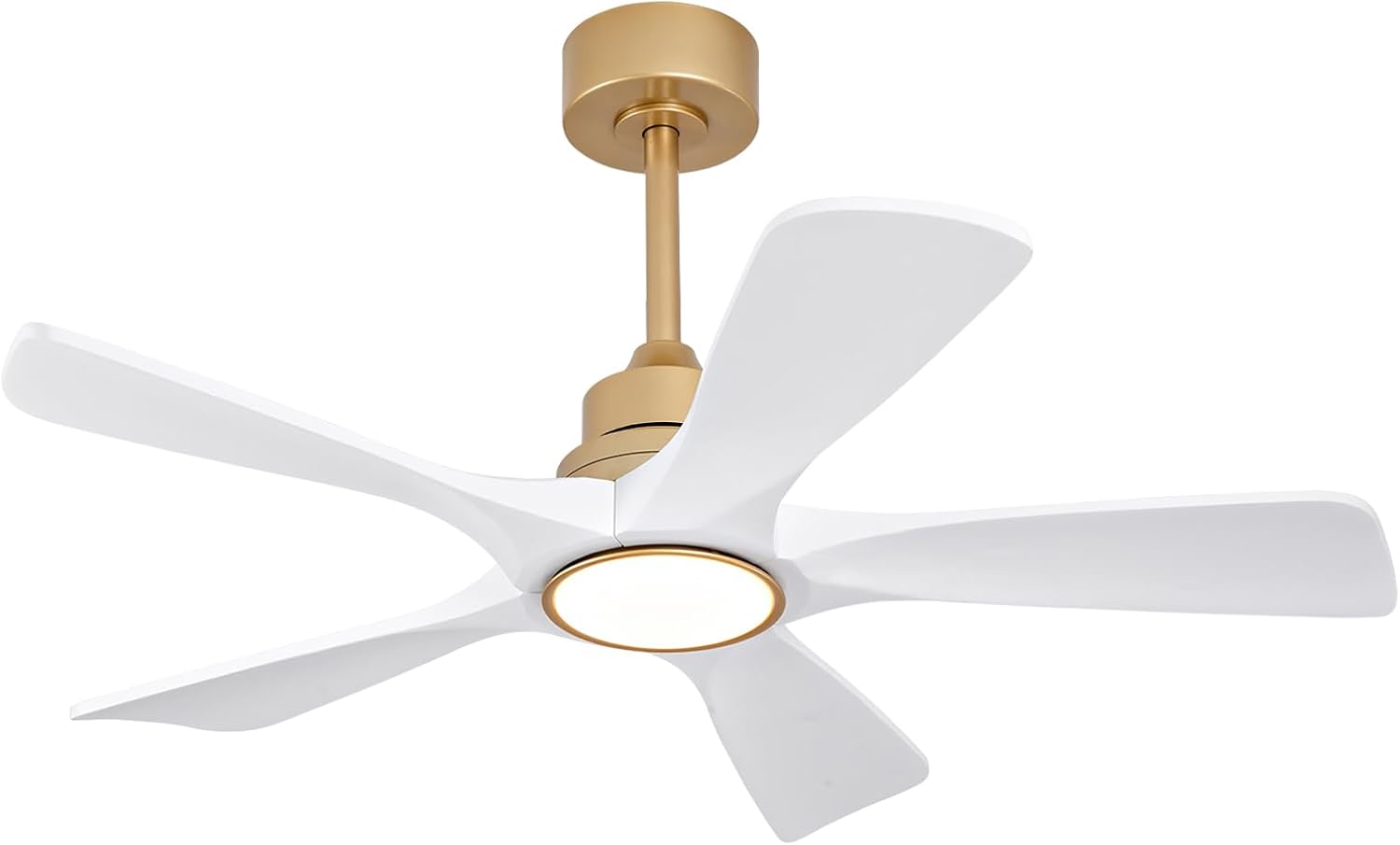 42 Inch White and Gold Ceiling Fans with Lights and Remote, Wood Ceiling Fan with Light, Modern Indoor Outdoor Ceiling Fan with Light for Patio Bedroom, Dimmable, Wall Switch, Reversible DC Motor