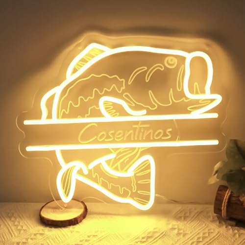 Image of Custom Fishing Neon Signs for Wall Fish Neon Light with Personalized Name Custom Fish LED Signs USB Powered Fisher Light Up Sign for Man Cave Bedroom Wall Decoration Gift for Fishing Enthusiast